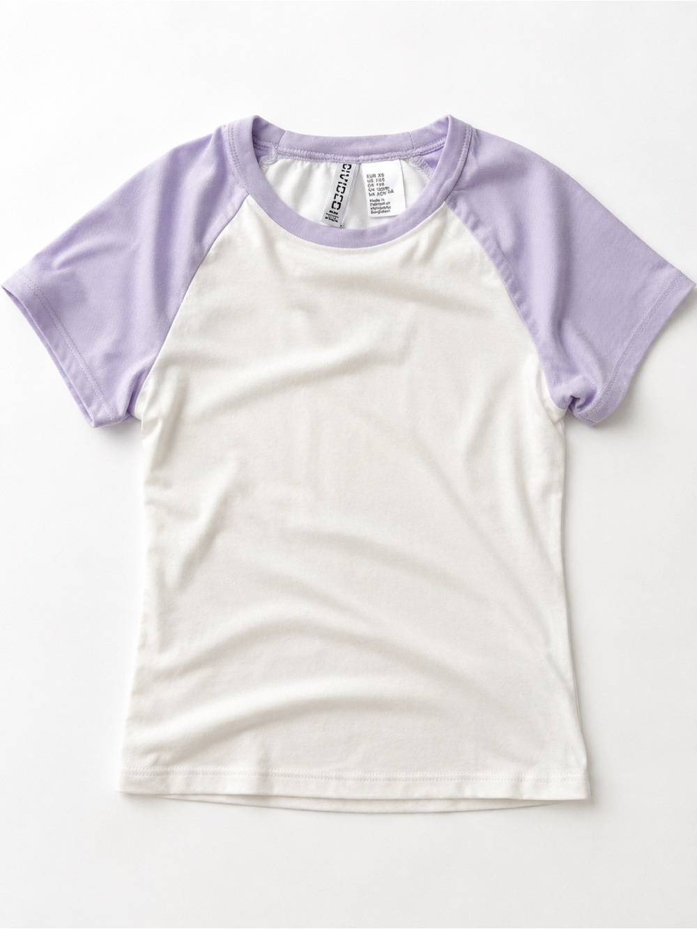 H&M White Tee with Lilac Raglan Sleeves
